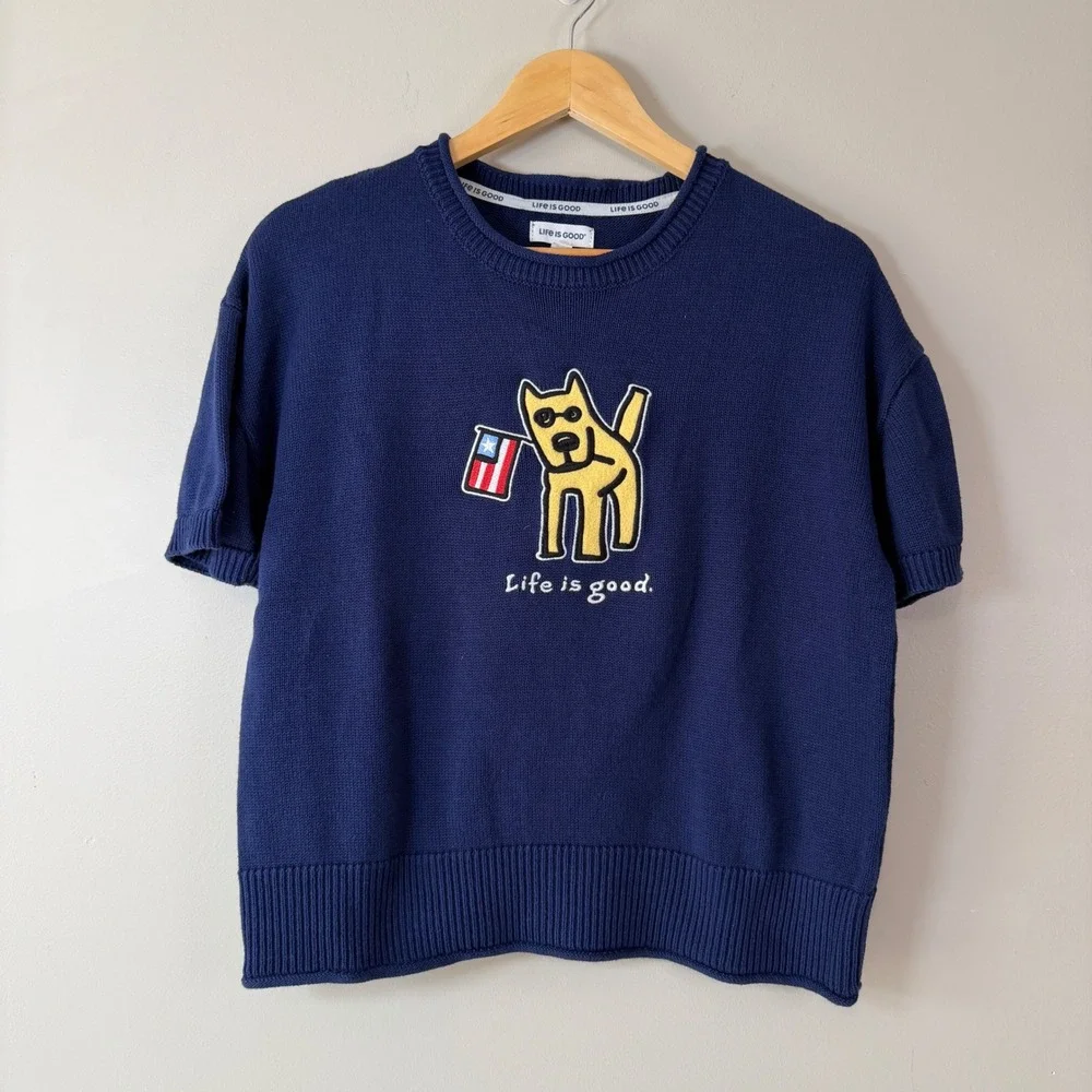 Life is Good Rocket Dog Patriotic Short Sleeve Sweater M Celebration Holiday - Picture 1 of 7